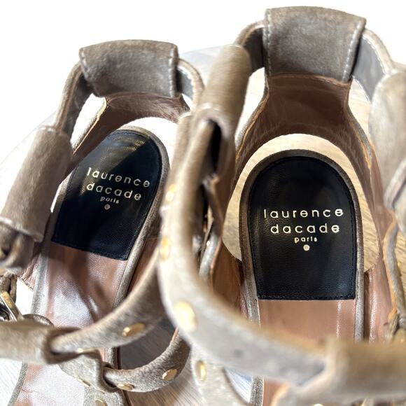 Laurence Dacade Suede Studded Block Heel Sandals Gray Taupe EU 37.5 US 7.5 Italy - Picture 11 of 13